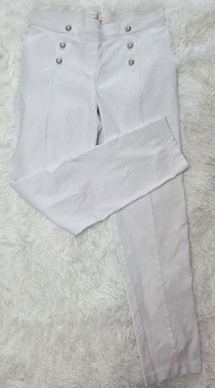 Retrology White Sailor Pants Womens Medium High Rise Nautical Button Stretch